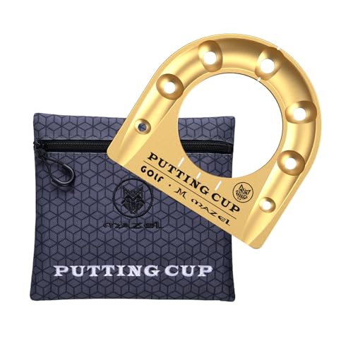 MAZEL Golf Putting Cup Hole Accuracy Trainer - Anodized Milled Aluminum Alloy Putting Training Aid for Indoor Outdoor Practice, with Carry Bag - color: Gold
