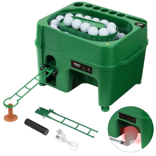 PGM Infrared Automatic Golf Ball Dispenser, Automatic Golf Tee Machine with Rechargeable Battery, Phone Holder & Large Capacity for Driving Range, Indoor & Outdoor Practice