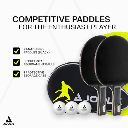 JOOLA Duo Pro Ping Pong Paddles Set of 2 - Professional Table Tennis Paddles, Three Advanced 3 Star Tournament Ping Pong Balls and Carrying Case - Advanced Table Tennis Rackets - color: Black