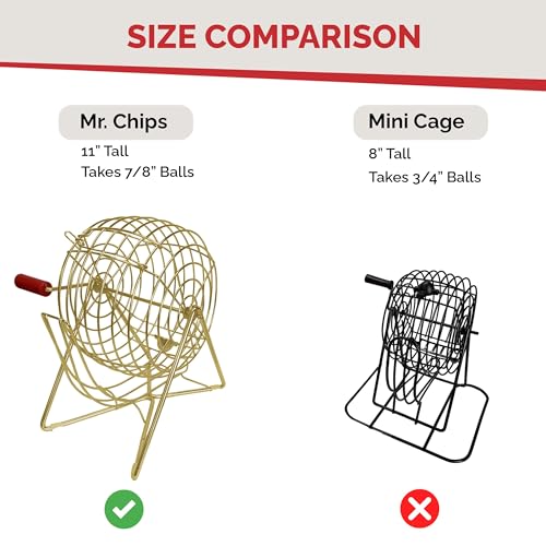 MR CHIPS Professional 11" Steel Bingo Cage Only – Fits 7/8" Bingo Balls (Not for 3/4" Balls or 38mm Ping Pong Balls) – Luxury Gold - color: Luxury Gold Bingo Cage Only