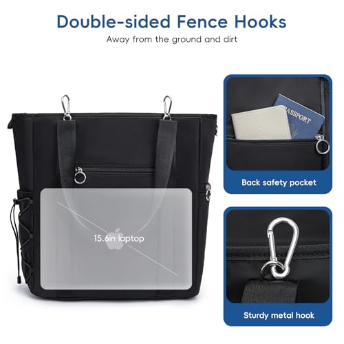 Pickleball Tote Bag for Women with Fence Hook, Quilted Pickleball Bag Holds 3-4 Paddles with Shoe Compartment & Wet Pocket - color: Black