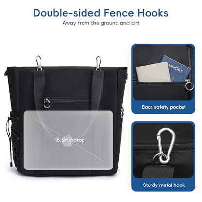 Pickleball Tote Bag for Women with Fence Hook, Quilted Pickleball Bag Holds 3-4 Paddles with Shoe Compartment & Wet Pocket - color: Black
