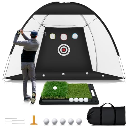 Golf Net: 10 x 7FT Practice Net with Mat for Chipping, Swing, Driving Practice, Nets for Backyard, Indoor & Outdoor Use, Ideal Golf Accessories Gifts for Men, Women, dad, Husbands, and Golfers.