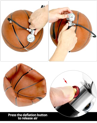 QWORK Sports Ball Air Pump with Pressure Gauge, Basketball Pump Volleyball Pump Soccer Ball Powerful Air Pump, Bicycle Tire Pump, Sports Hand Pump, Balloon Pump,Flexible Hose (Black)