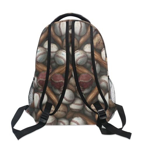 ALAZA Baseball Bats Balls Large Backpack,Unisex Girls Kids College Bookbags Daypack Bag,Water Resistant Laptop Tablet Children Backpack Travel College Bag