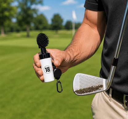 East/18 Aquabrush18 Golf Club Cleaner 4oz Pump Water Bottle Brush with Nylon Bristles, Retractor & Carabiner Clip | Lightweight, Durable & Leak-Resistant Cleaning