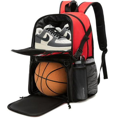 Basketball Bag Backpack with Ball Holder and Shoes Compartment,Best for Basketball, Soccer, Volleyball, Gym. (RED) - color: Red