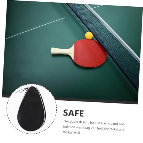 Oxford Cloth Table Tennis Racket Storage Bag with Fixed Ball Holder Protective Organizer for Paddle Gourd Shape Design with Smooth Zipper Portable Sports Carry Case in Black