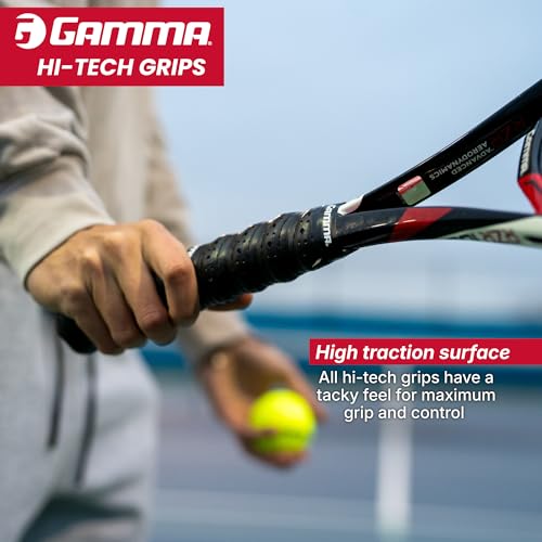 Gamma Hi-Tech Replacement Tennis Grip, High Traction Feel, Maximum Control, Durable Tennis Racquet Grip, Tacky Surface - style: Hi-Tech Gel