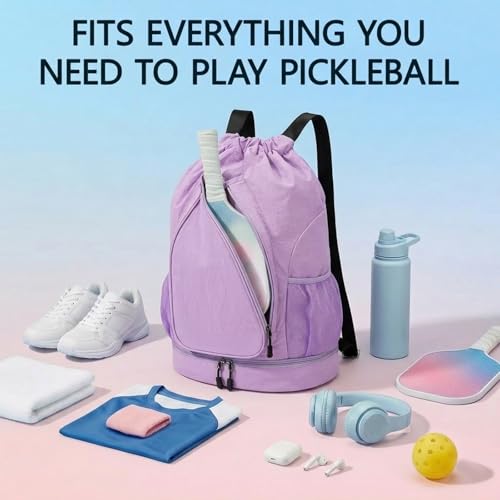 Pickleball Backpack for Women, Fit 2 to 4 Paddles, Pickleball Backpack with Shoe Compartment, Pickle Bag as Gifts for Beginner, Large Capacity Pickle Ball Bag with Paddle Cover Pocket - color: Purple
