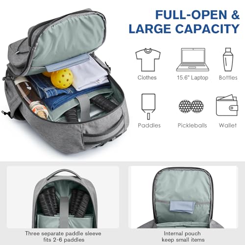 G4Free Pickleball Bag Fits 2 to 6 Paddles, Large Pickleball Backpack with Fence Hook for Men and Women