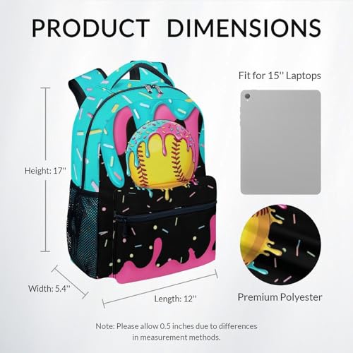 Softball Backpack for Girls Kids - Kids Backpacks Youth Player Gift 17" Drip Design Girls Bookbag Sports School Bag for Kindergarten Elementary - color: Yellow