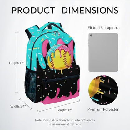 Softball Backpack for Girls Kids - Kids Backpacks Youth Player Gift 17" Drip Design Girls Bookbag Sports School Bag for Kindergarten Elementary - color: Yellow