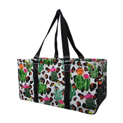 Extra Large Utility Tote Reusable Grocery Bag Oversized Collapsible for Groceries, Storage, Picnic, Beach (Cactus Dance-black) - color: Cactus Dance-black
