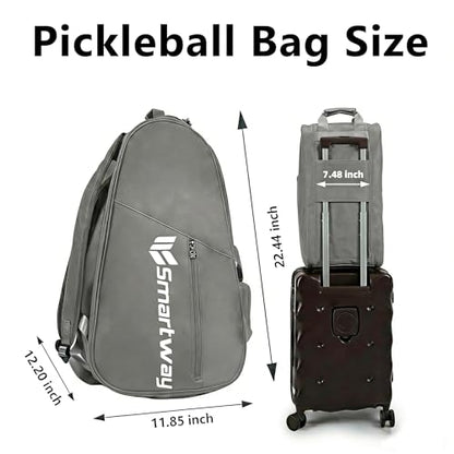 Smartway Tennis Bag for Men Women, 6 Rackets Large Racquet Bag with Shoe Compartment & Insulated Pocket, Waterproof Gym Backpack & Sports Duffel for Pickleball, Training and Daily Use - color: Gray