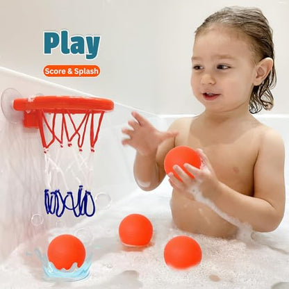 Bath Toys – Bathtub Basketball Hoop for Toddler | Bath Toys for Kids with 4 Mold-Free Balls and Strong Suction Cups Basketball Hoop | Toddler Shower Toys and Fun Bathtub Toys for Boys and Girls