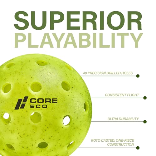 CORE Pickleball-ECO Ball | Outdoor Pickleball Balls - Official Ball-Pickleball World Cup & USAPA Tournament Approved - Durable, Regulation Size - High Visibility Neon, 3 Balls