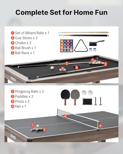 VEVOR 7ft 3-in-1 Multi Game Table with Dining, Pool, and Tennis Table, for Family Game Room Adults, Includes Full Set of Accessories, - style: 2 Benches for Storage and Accessories