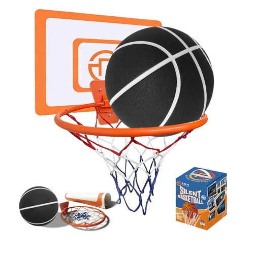 Non-Compress Size 7 (29.5”) Grooved Airless Silent Basketball & Indoor Hoop & Shooting Form Trainer Gift Set - for Indoor Dribbling and Shooting Kit - color: Black