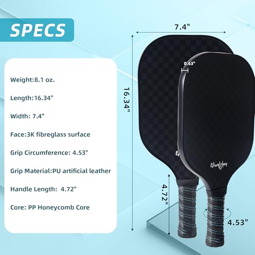 Pickleball Paddles Set of 4, Fibreglass Pickle-Ball Equipment with 4 Pickleballs, 4 Rackets and Bag, Meets USAPA Standards, 13MM Polypropylene Honeycomb Core Rackets for Men, Women, Kids