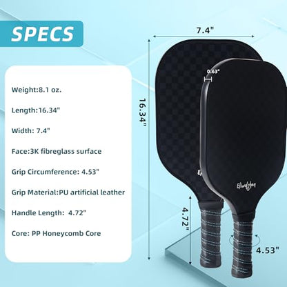 Pickleball Paddles Set of 4, Fibreglass Pickle-Ball Equipment with 4 Pickleballs, 4 Rackets and Bag, Meets USAPA Standards, 13MM Polypropylene Honeycomb Core Rackets for Men, Women, Kids
