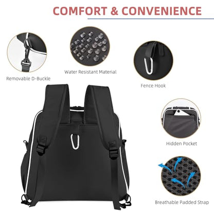 Pickleball Bag Pickle Ball Backpack for Women,Pickleball Accessory Tote Sport Equipment Bag Machine Washable with Shoe Compartment,Wet Pocket,Adjustable Shoulder Strap Fence Hook,Great Gift 30L-Black - color: Black