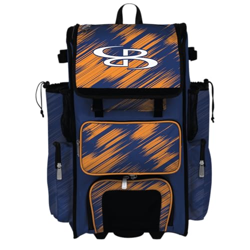 Boombah Rolling Superpack Scratch Baseball/Softball Gear Bag - 23-1/2" x 13-1/2" x 9-1/2" - Multiple Colors - Telescopic Handle and Holds 4 Bats - Wheeled Version - color: Royal Blue/Autumn Glory/White