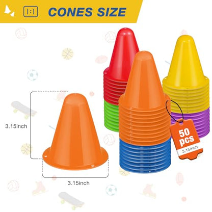 50 Pack 3.15 Inch Mini Cones for Sports Drills,Agility & Footwork Practice,Portable Small Cones for Indoor Outdoor Soccer,Basketball,Team Activities