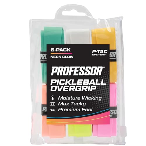 Professor P-Tac Pickleball Paddle Overgrip – Max Tacky, Moisture-Wicking Grip Tape for Pickleball Paddles in 6 & 12 Packs, Anti-Slip & Durable Overgrip for Control & Enhanced Performance - color: Neon Glow - 6-Pack