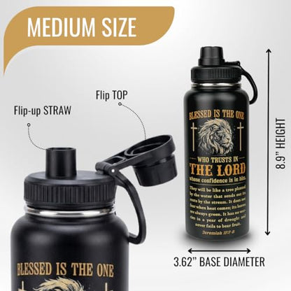 Christian Gifts for Men Insulated Stainless Steel Water Bottle 32 oz, Lion Faith Design Tumbler With Lid, Gift for Dad Husband Birthday Fathers Day, Mens Christian Gifts - color: Christian