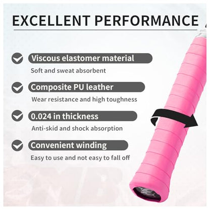 Tennis Racket Grip Tape 3 Pack, Racket Grips Soft Racquet Overgrips for Tennis, Pickleball and Badminton - Anti-Slip and Absorbent Tennis Grip Tape Set - color: Pure Peach Pink