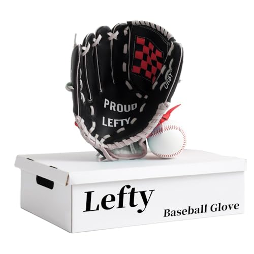 Urby Left Handed Baseball Glove, Left Handed T Ball Glove for Lefty, Left Hand Throw Only. T-Ball & Youth Baseball Gloves. - color: Black & Red, size: 10.5in Age 4-7