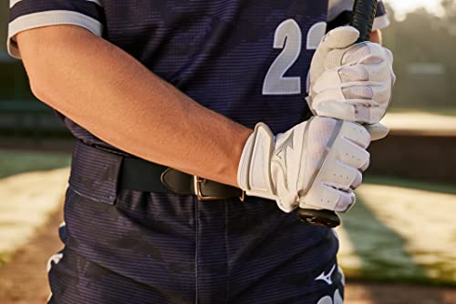 Mizuno B-303 Baseball Batting Gloves | Pair | Adult and Youth | Full Grain Leather Palm | AirMesh Inserts | QuikAdjust Wrist Tab - color: White/Red, size: X-Large, style: B-303 Youth Baseball Batting Glove
