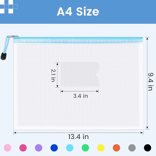 Sooez 14 Pack Mesh Zipper Pouch Bags, A4 Letter Size, Zipper Bags with Label Pocket, Waterproof Pouches for Classroom Organizer, Board Game Toy Storage, Document Bag for Teacher School Office Supplies - style: 14 Pack