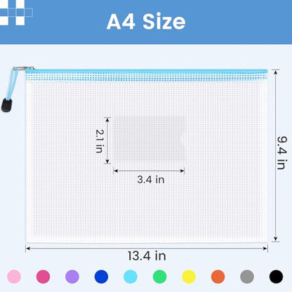 Sooez 32 Pack Mesh Zipper Pouch Bags, A4 Letter Size, Zipper Bags with Label Pocket, Waterproof Pouches for Classroom Organizer, Board Game Toy Storage, Document Bag for Teacher School Office Supplies - style: 32 Pack