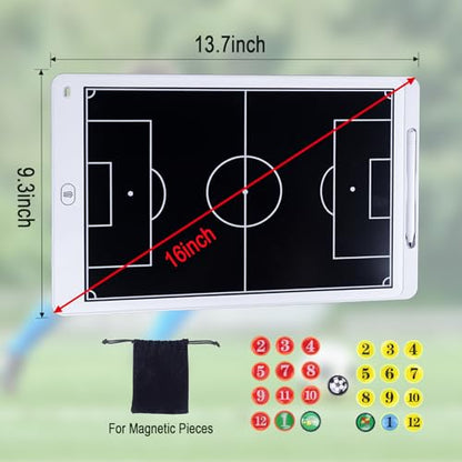 Magnetic Electronic Soccer Coaching Board, 16 inch LCD Soccer Coaching Board,LCD Soccer Strategy Board with Stylus Pen,Soccer Board Tactic Board, Training Equipment,White