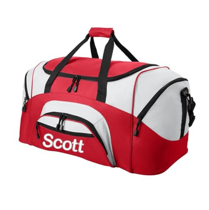 Personalized Large Duffel Bag, Football, Soccer, Basketball, Baseball, Athlete Gift, Sport Bag, Embroidered Name, Red/Grey - color: Red/Grey