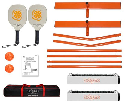 Zdgao Small Pickleball Net Set- 10FT Mini Pickleball Net, 4FT Adjustable Height Dink Training Rebounder Net with Outdoor Pickleballs, Paddles Set of 2 and Carry Bag for Driveway, Backyard
