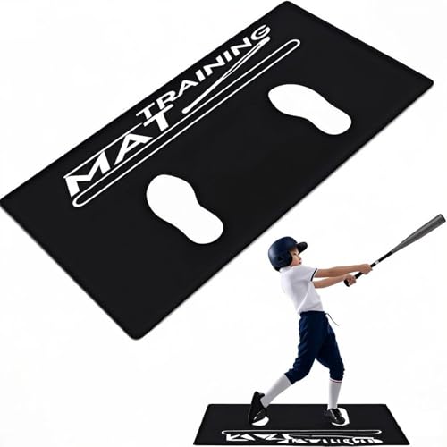 Baseball Batting Mat with Footprint, Non-Slip Batting Stance Alignment Training Mats for Swing Pitching Softball & Baseball Hitting Mat