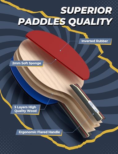 Glymnis Ping Pong Paddles Set, Ping Pong Balls with Retractable Net,Table Tennis Rackets with Carry Bag, Indoor/Outdoor Table Tennis Game Accessories