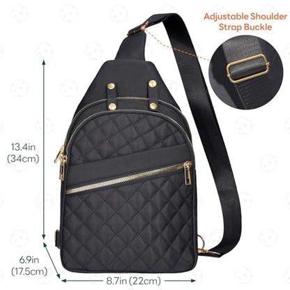NiHome Pickleball Sling Bag for Men & Women, Water-Repellent Polyester Crossbody Backpack with Adjustable Strap, Fits 2 Paddles & 6 Balls, Tablet Pocket, Front Zipper Storage for Phone & Gear (Black)