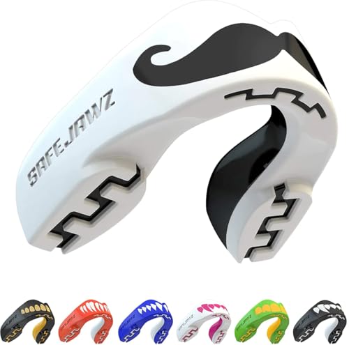 SAFEJAWZ Mouth Guard, Dual Layer Mouthguard for Adults with Case, Easy Fit Remoldable Mouthpiece for Football, Boxing, Lacrosse, MMA, Basketball & All Contact Sports (Adult 12+ Years, Mo White) - color: Mo, size: Adults 12+ Years