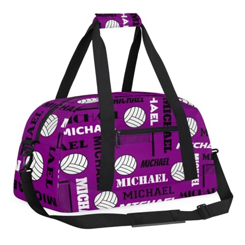 Custom Volleyball Gym Bag Duffel Bag for Women Men, Personalized Name Sport Bag Overnight Bags Customized Travel Weekender Bag, Dark Purple - color: Dark Purple