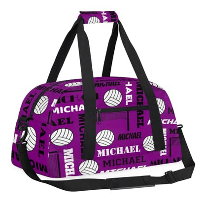 Custom Volleyball Gym Bag Duffel Bag for Women Men, Personalized Name Sport Bag Overnight Bags Customized Travel Weekender Bag, Dark Purple - color: Dark Purple