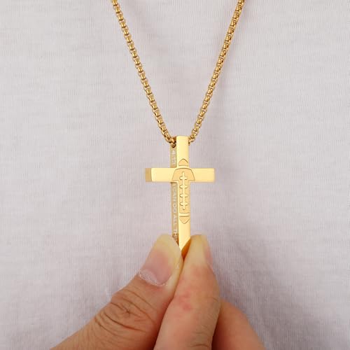 Football Cross Necklace for Boys Men, Stainless Steel Bible Verse Cross Pendant Chain Sports Gear Stuff Christian Religious Jewelry Gifts for Teen Boys Kids - color: Gold, style: PHILIPPIANS 4:13