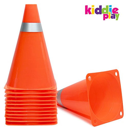 Kiddie Play 7 Inch Traffic Cones Sports Soccer Drills Agility Training Orange Cones for Kids (Set of 12)