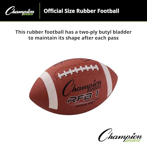 Champion Sports Rubber Football – Durable All-Weather Ball for Pee Wee to Official Sizes, Indoor & Outdoor Play - style: Official Size (Ages 14+)