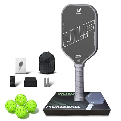 Pickleball Paddle and Balls Set, 1 Paddle + 4 Outdoor Pickleballs, T800 Raw Carbon Fiber Face, 16mm Full-Foam Core, Thermoformed Unibody, 8.1 oz