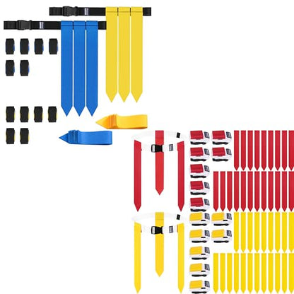 Flag Football Belts, Triple Set with Yellow, Blue, Red Flags, 28 Player Training Bundle