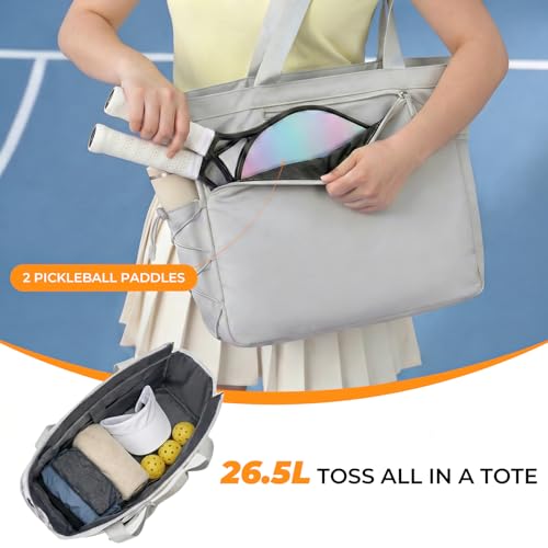 Pickleball Bag for Women Men, Large Pickleball Tote Holds 2-4 Rackets, Pickleball Bags with Shoe Compartment & Water Bottle Pocket, Pickleball Gifts, Water-Resistant & Lightweight - color: Grey